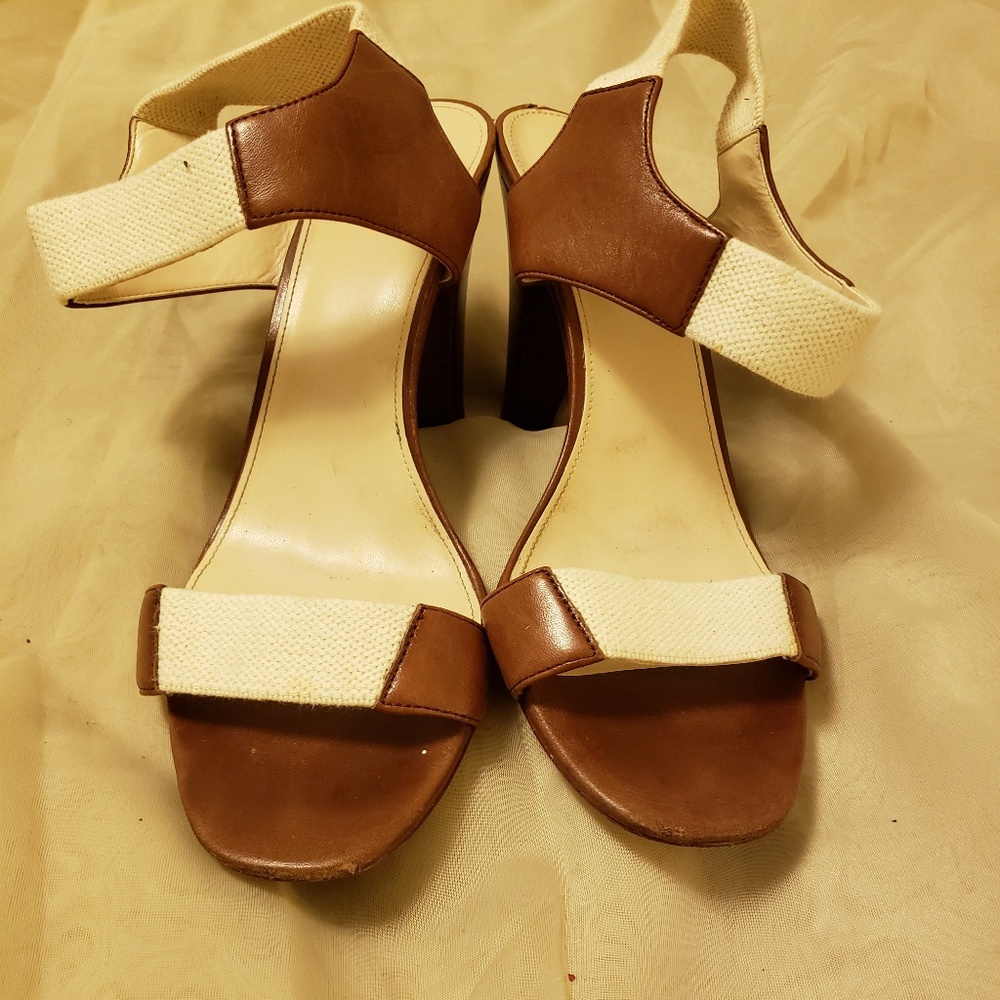Lands End Brown & Cream colored Sandal Heels